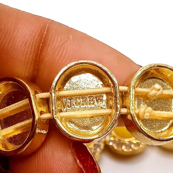 J. Crew Stretchy Bracelet Gold Tone Metal Yellow Enamel Rhinestones 6 3/4 Inch - Picture 5 of 8